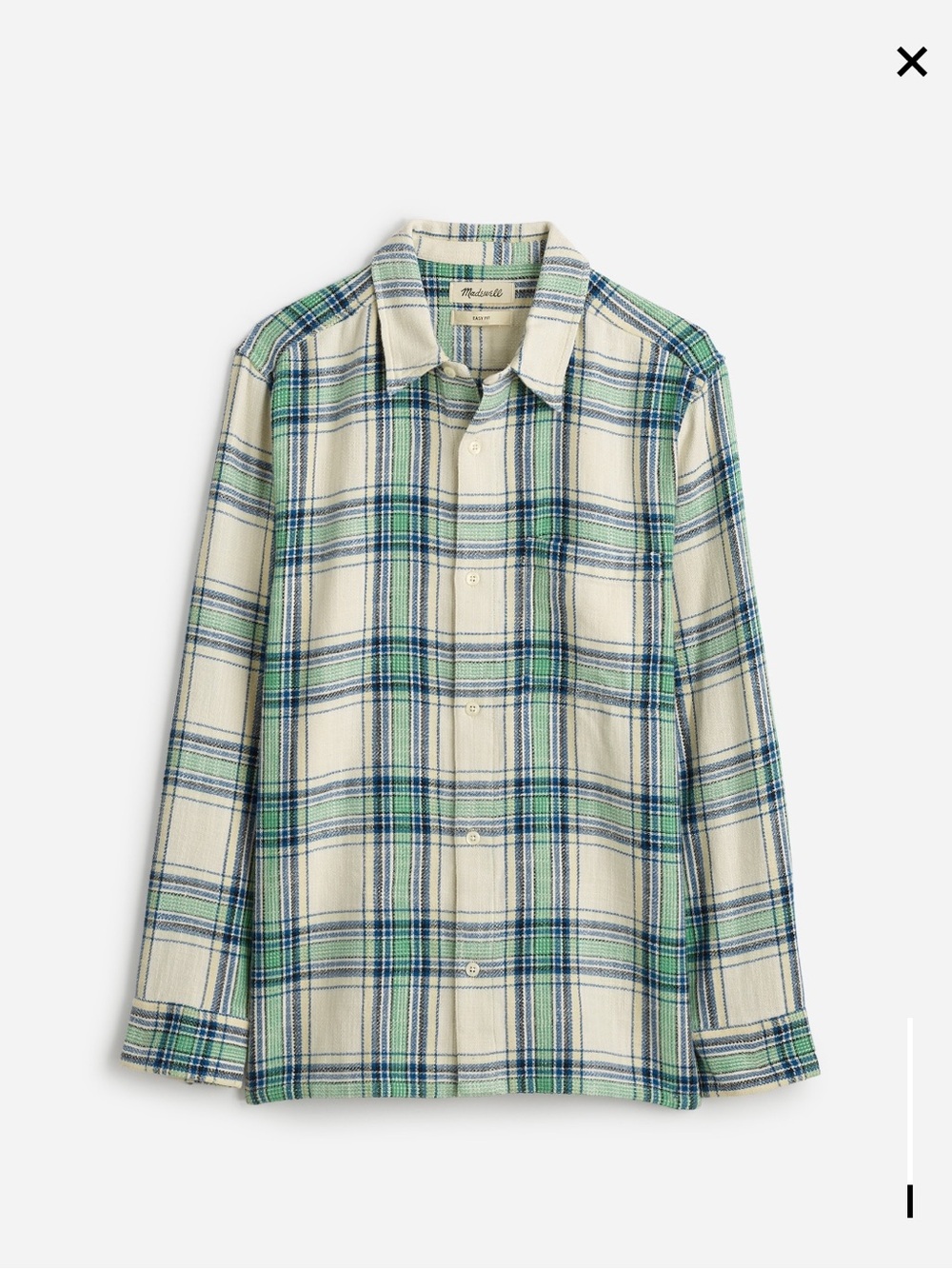 Madewell Mens Plaid Button-Down Shirt in Green and Cream